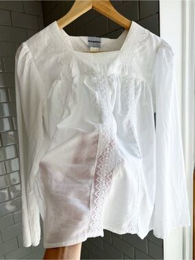Vintage White Cotton Lace Blouse Cottagecore Boho Doen Inspired Size S
